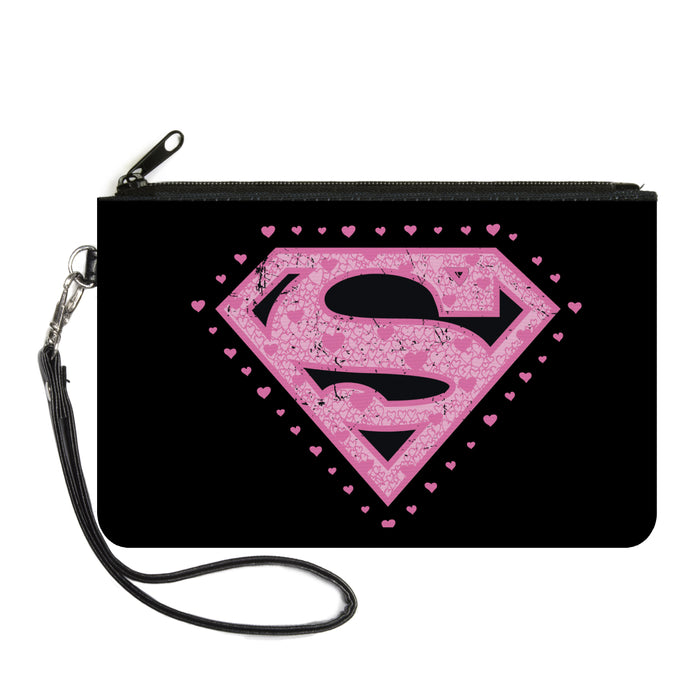 Canvas Zipper Wallet - LARGE - Superman Heart Shield Black/Pinks Canvas Zipper Wallets DC Comics   