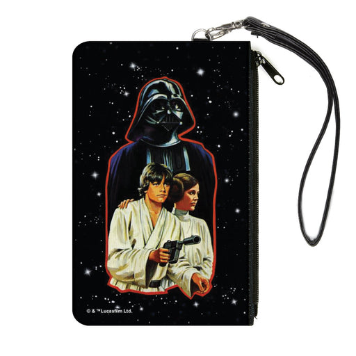 Canvas Zipper Wallet - LARGE - Star Wars Vintage Darth Vader, Luke Skywalker and Princess Leia Pose with Stars Black/White Canvas Zipper Wallets Star Wars   