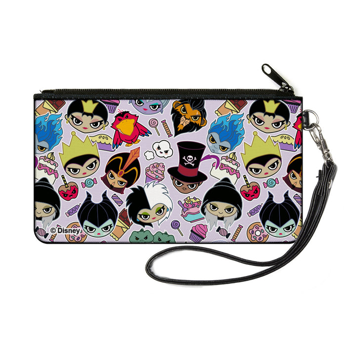 Canvas Zipper Wallet - SMALL - Disney Sweet Chibi Villain Faces and Icons Collage Lavender Canvas Zipper Wallets Disney   