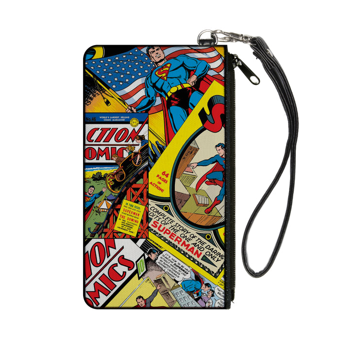 Canvas Zipper Wallet - SMALL - Classic ACTION COMICS and SUPERMAN Comic Book Covers Stacked Canvas Zipper Wallets DC Comics   