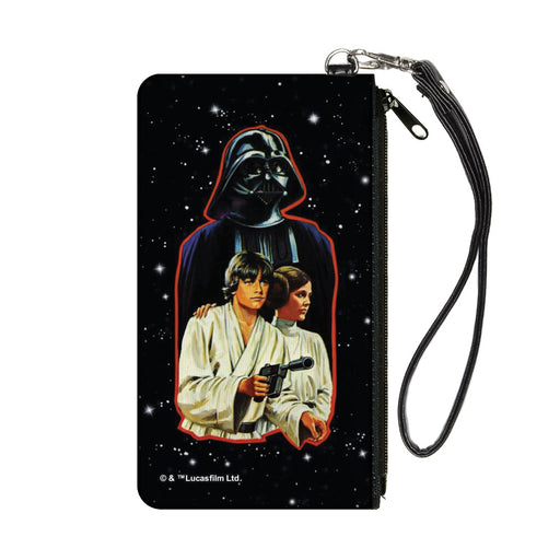 Canvas Zipper Wallet - SMALL - Star Wars Vintage Darth Vader, Luke Skywalker and Princess Leia Pose with Stars Black/White Canvas Zipper Wallets Star Wars   