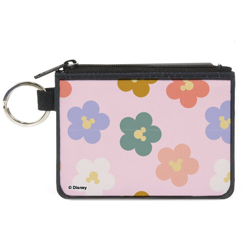 Canvas Zipper Wallet - MINI X-SMALL - Mickey Mouse Ears Icon Flowers Pink/Multi Pastel Canvas Zipper Wallets Disney   