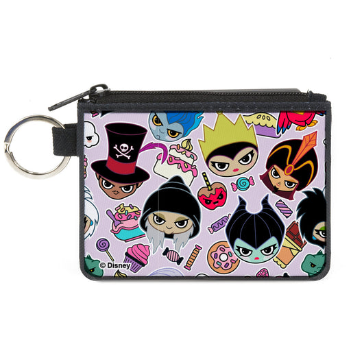 Canvas Zipper Wallet - MINI X-SMALL - Disney Sweet Chibi Villain Faces and Icons Collage Lavender Canvas Zipper Wallets Disney   