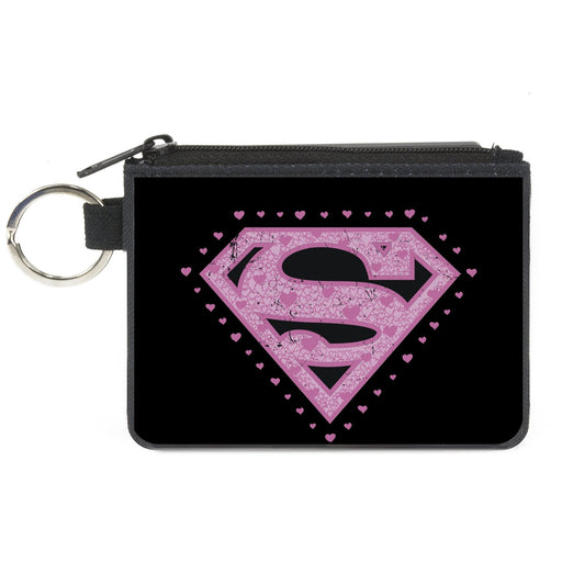 Canvas Zipper Wallet - MINI X-SMALL - Superman Heart Shield Black/Pinks Canvas Zipper Wallets DC Comics   