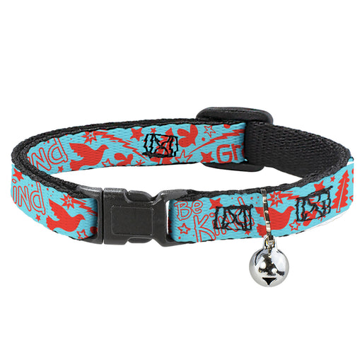 Breakaway Cat Collar with Bell - GRATEFUL OPTIMISM BE KIND Icons Collage Blue/Red Breakaway Cat Collars Buckle-Down   