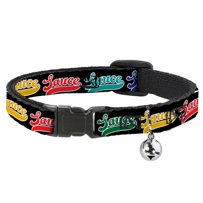 Breakaway Cat Collar with Bell SAUCE Baseball Script Black Multi Col Buckle Down