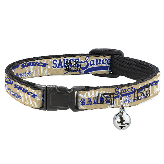 Breakaway Cat Collar with Bell - SAUCE Typography Collage Tan/White/Blue Breakaway Cat Collars Buckle-Down   