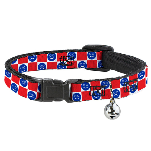 Breakaway Cat Collar with Bell - Smiley Sad Face Checker Red/White/Blue Breakaway Cat Collars Buckle-Down   