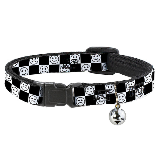 Breakaway Cat Collar with Bell - Smiley Sad Face Checker Black/White Breakaway Cat Collars Buckle-Down   