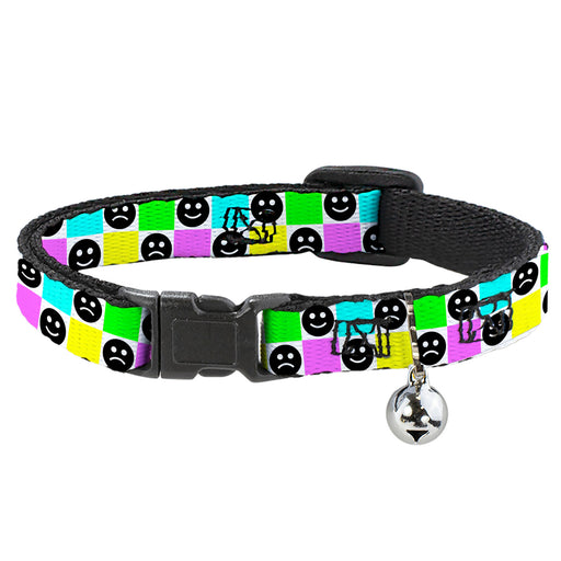 Breakaway Cat Collar with Bell - Smiley Sad Face Checker Multi Color/White Breakaway Cat Collars Buckle-Down   