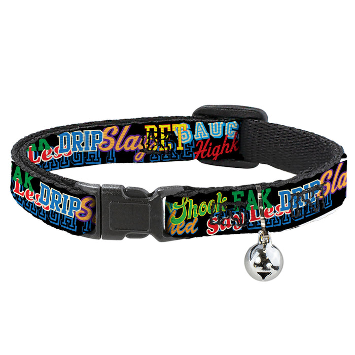 Breakaway Cat Collar with Bell - Slang Verbiage Stacked Black/Multi Color Breakaway Cat Collars Buckle-Down   