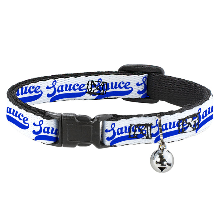 Breakaway Cat Collar with Bell - SAUCE Baseball Script White/Blue Breakaway Cat Collars Buckle-Down   