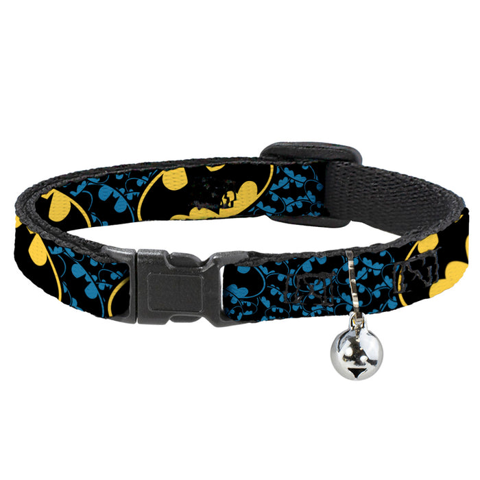 Breakaway Cat Collar with Bell - Bat Signals Stacked w/CLOSE-UP Blue/Black/Yellow Breakaway Cat Collars DC Comics   