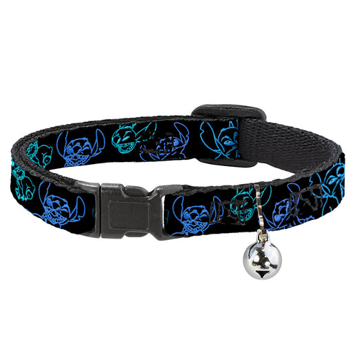Breakaway Cat Collar with Bell - Electric Stitch Poses Black/Neon Blue Breakaway Cat Collars Disney   