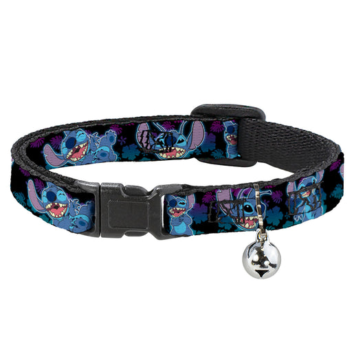 Breakaway Cat Collar with Bell - Stitch 2-Expressions/2-Poses Tropical Flora Black/Purple-Blue Fade Breakaway Cat Collars Disney   