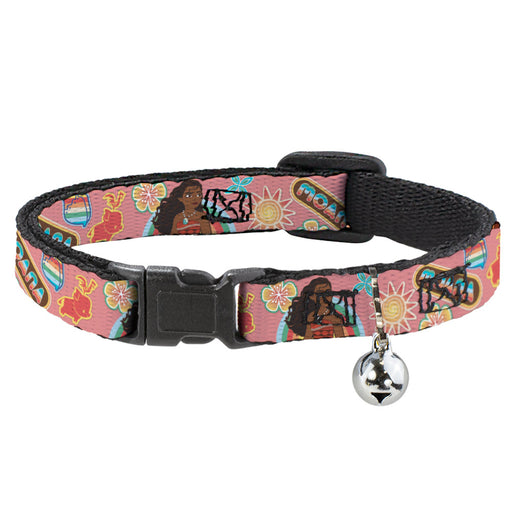 Breakaway Cat Collar with Bell - Moana Pose and Icons Collage Pink Breakaway Cat Collars Disney   