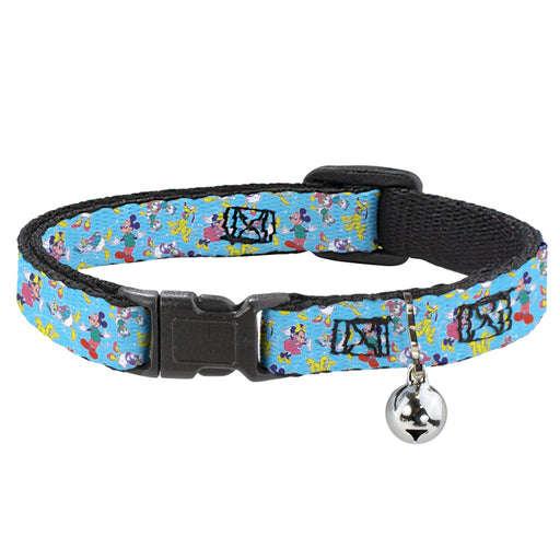 Breakaway Cat Collar with Bell - Disney 100 Mickey and Friends Poses Scattered Blue Breakaway Cat Collars Disney   