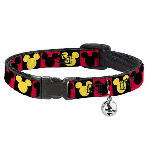 Breakaway Cat Collar with Bell - Mickey Mouse Ears Icon Blocks Red/Black/Yellow Breakaway Cat Collars Disney   