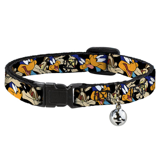 Breakaway Cat Collar with Bell - Road Runner/Wile E. Coyote Expressions Stacked Black Breakaway Cat Collars Looney Tunes   