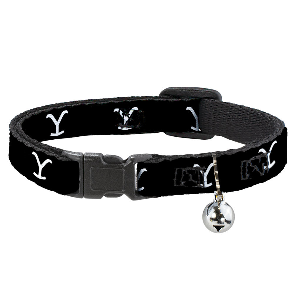 Breakaway Cat Collar with Bell - Yellowstone Y Logo Black/White —  Buckle-Down
