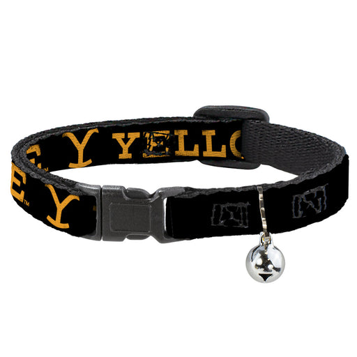 Breakaway Cat Collar with Bell - YELLOWSTONE Text and Y Logo Weathered Black/Orange Breakaway Cat Collars Paramount Network   