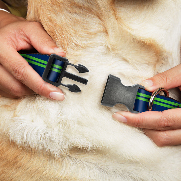 Plastic Clip Collar - Racing Stripe Navy/Bright Green Plastic Clip Collars Buckle-Down   