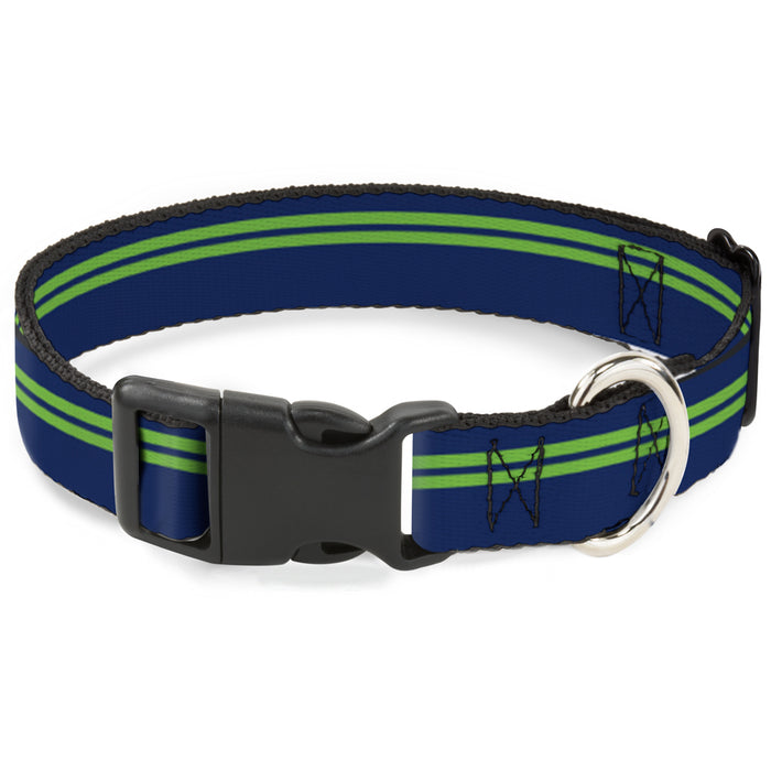 Plastic Clip Collar - Racing Stripe Navy/Bright Green Plastic Clip Collars Buckle-Down   