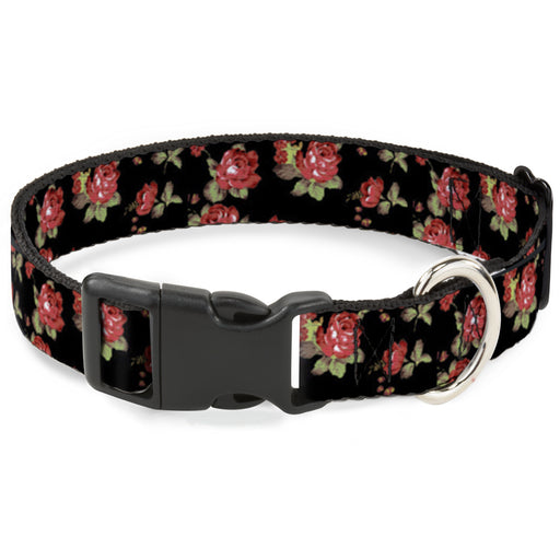 Plastic Clip Collar - Red Roses Scattered Black Plastic Clip Collars Buckle-Down   