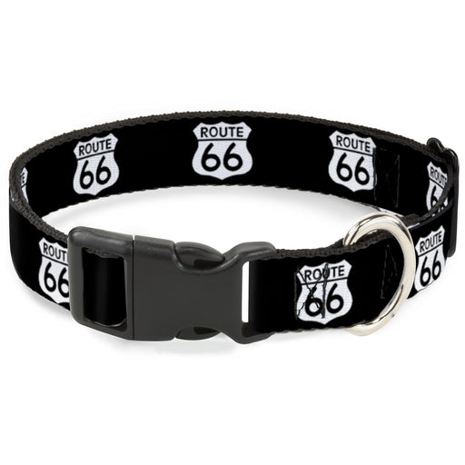 Plastic Clip Collar - ROUTE 66 Highway Sign Repeat Black/White Plastic Clip Collars Buckle-Down   
