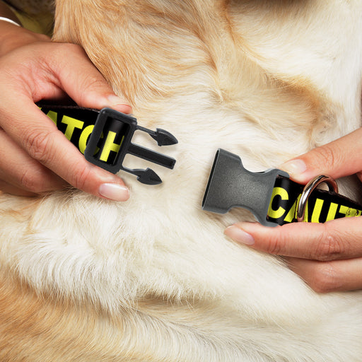 Plastic Clip Collar - CAUTION WATCH YOUR DUBSTEP Black/Yellow Plastic Clip Collars Buckle-Down   