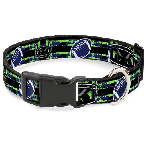 Plastic Clip Collar - Football/Helmet Stripe Black/Neon Green/Blue Plastic Clip Collars Buckle-Down   