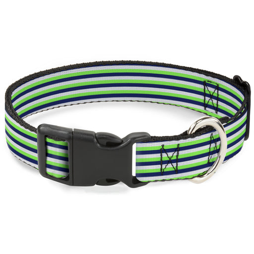 Plastic Clip Collar - Fine Stripes White/Neon Green/Navy Plastic Clip Collars Buckle-Down   