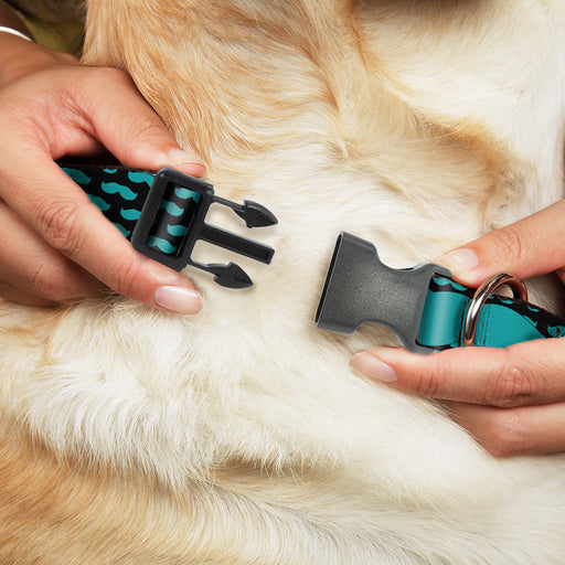 Plastic Clip Collar - Mustaches Mini/Single Repeat Black/Turquoise Plastic Clip Collars Buckle-Down   