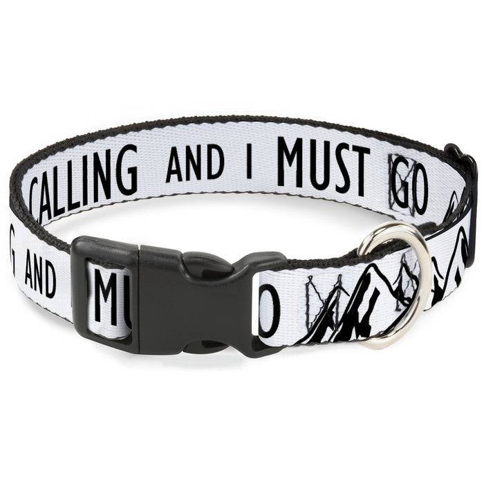 Plastic Clip Collar - THE MOUNTAINS ARE CALLING AND I MUST GO/Mountains Outline White/Black Plastic Clip Collars Buckle-Down   