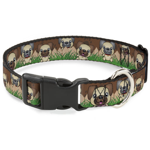Plastic Clip Collar - Pug Puppies/Paw Prints Browns/Greens Plastic Clip Collars Buckle-Down   