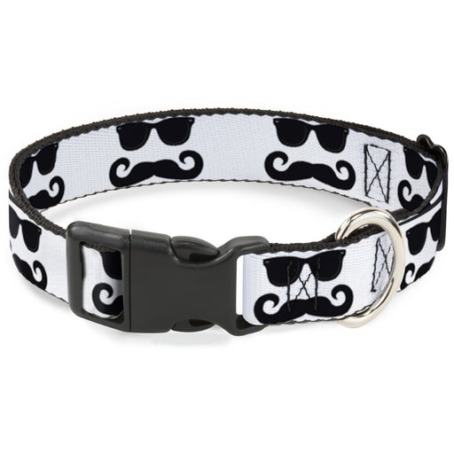 Plastic Clip Collar - Sunglasses & Mustache White/Black Plastic Clip Collars Buckle-Down   