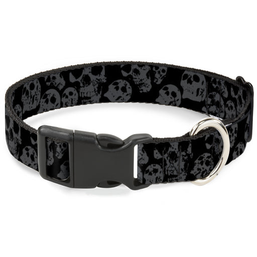 Plastic Clip Collar - Skulls Stacked Weathered Black/Gray Plastic Clip Collars Buckle-Down   