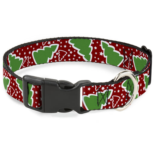 Plastic Clip Collar - Christmas Trees/Stars Red/White/Green Plastic Clip Collars Buckle-Down   