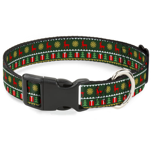 Plastic Clip Collar - Christmas Sweater Stitch Green/White/Gold/Red Plastic Clip Collars Buckle-Down   