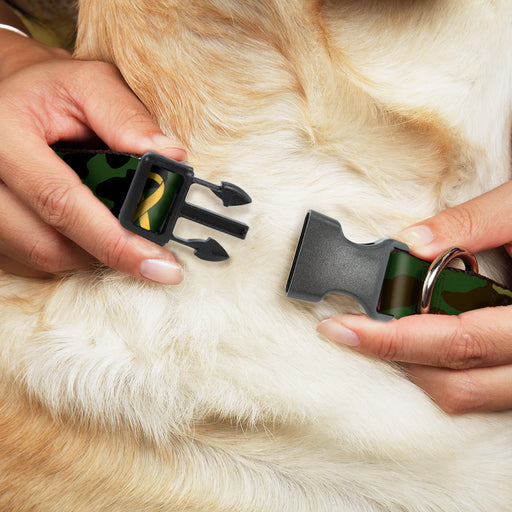 Plastic Clip Collar - Support Our Troops Camo Olive/Yellow Ribbon Plastic Clip Collars Buckle-Down   