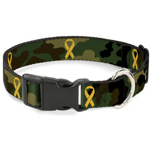 Plastic Clip Collar - Support Our Troops Camo Olive/Yellow Ribbon Plastic Clip Collars Buckle-Down   