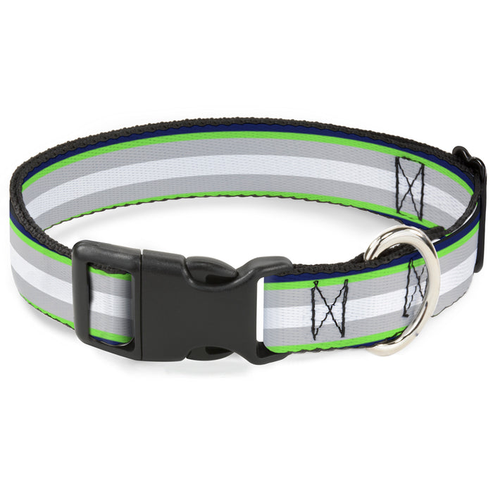 Plastic Clip Collar - Stripes Navy/Neon Green/Silver/White Plastic Clip Collars Buckle-Down   