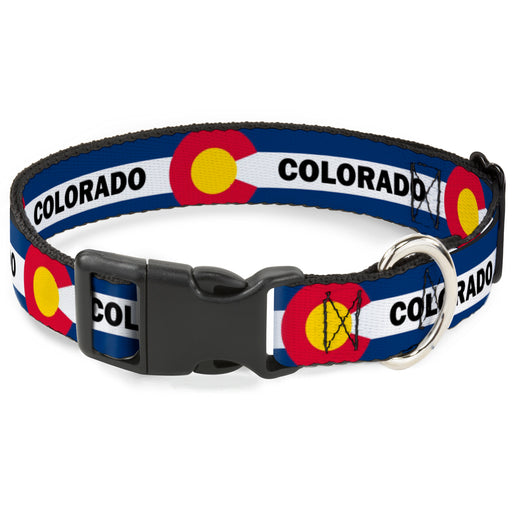 Plastic Clip Collar - COLORADO Text Flag Blue/White/Red/Yellow Plastic Clip Collars Buckle-Down   