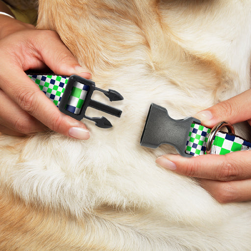 Plastic Clip Collar - Checker Blocks White/Navy/Neon Green Plastic Clip Collars Buckle-Down   