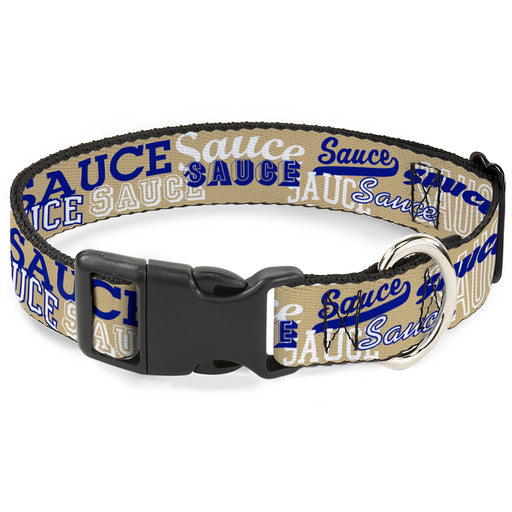 Plastic Clip Collar - SAUCE Typography Collage Tan/White/Blue Plastic Clip Collars Buckle-Down   