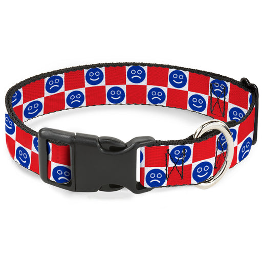 Plastic Clip Collar - Smiley Sad Face Checker Red/White/Blue Plastic Clip Collars Buckle-Down   