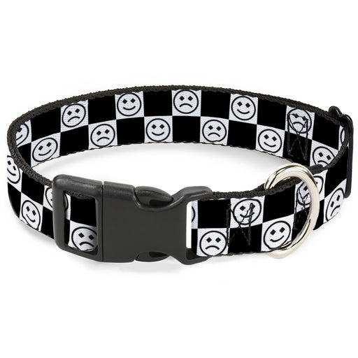Plastic Clip Collar - Smiley Sad Face Checker Black/White Plastic Clip Collars Buckle-Down   