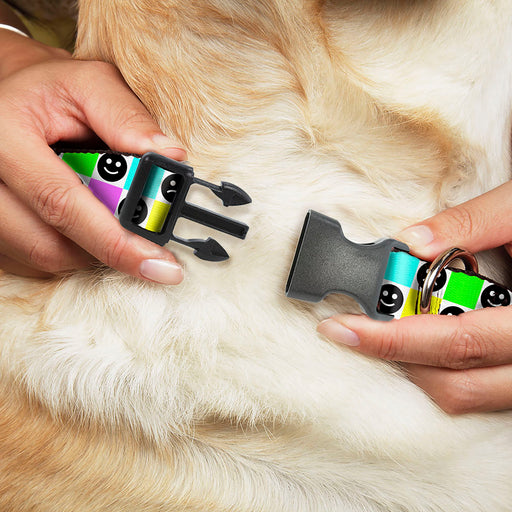 Plastic Clip Collar - Smiley Sad Face Checker Multi Color/White Plastic Clip Collars Buckle-Down   