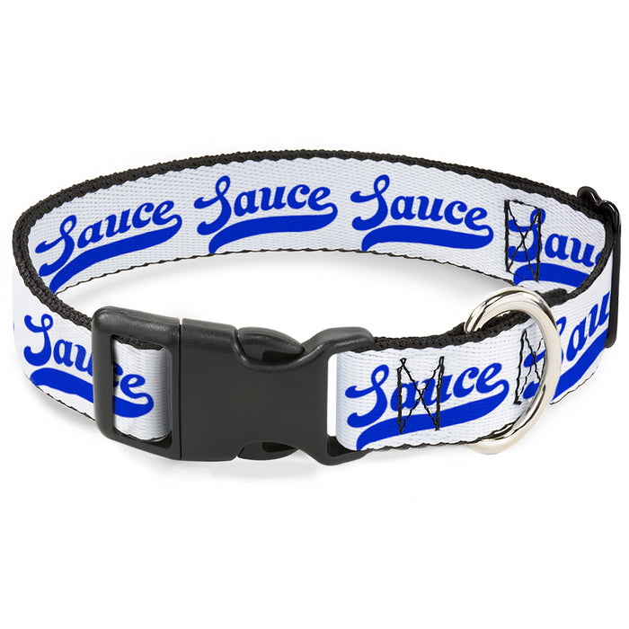 Plastic Clip Collar - SAUCE Baseball Script White/Blue Plastic Clip Collars Buckle-Down   