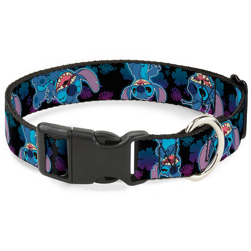 Plastic Clip Collar - Stitch 2-Expressions/2-Poses Tropical Flora Black/Purple-Blue Fade Plastic Clip Collars Disney   